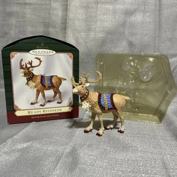 2001 Hallmark Ready Reindeer Keepsake Ornament Detailed Bells Flocking Holiday - Picture 1 of 7